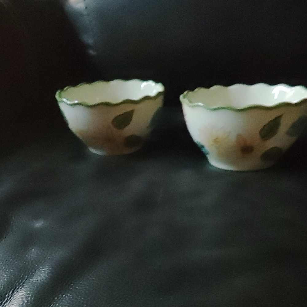 Longaberger Green Trim Floral Bowls